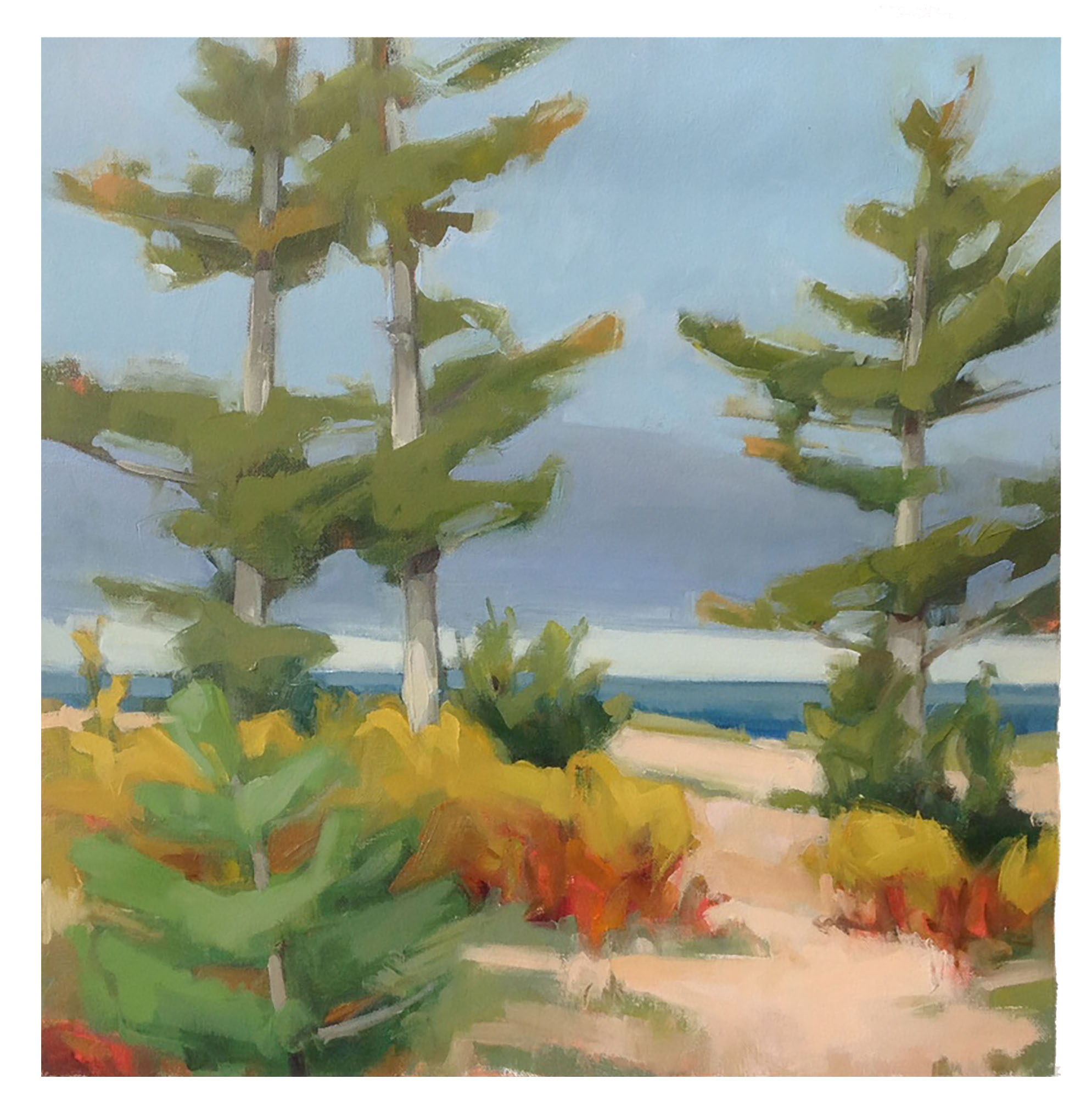 pines and beach painting