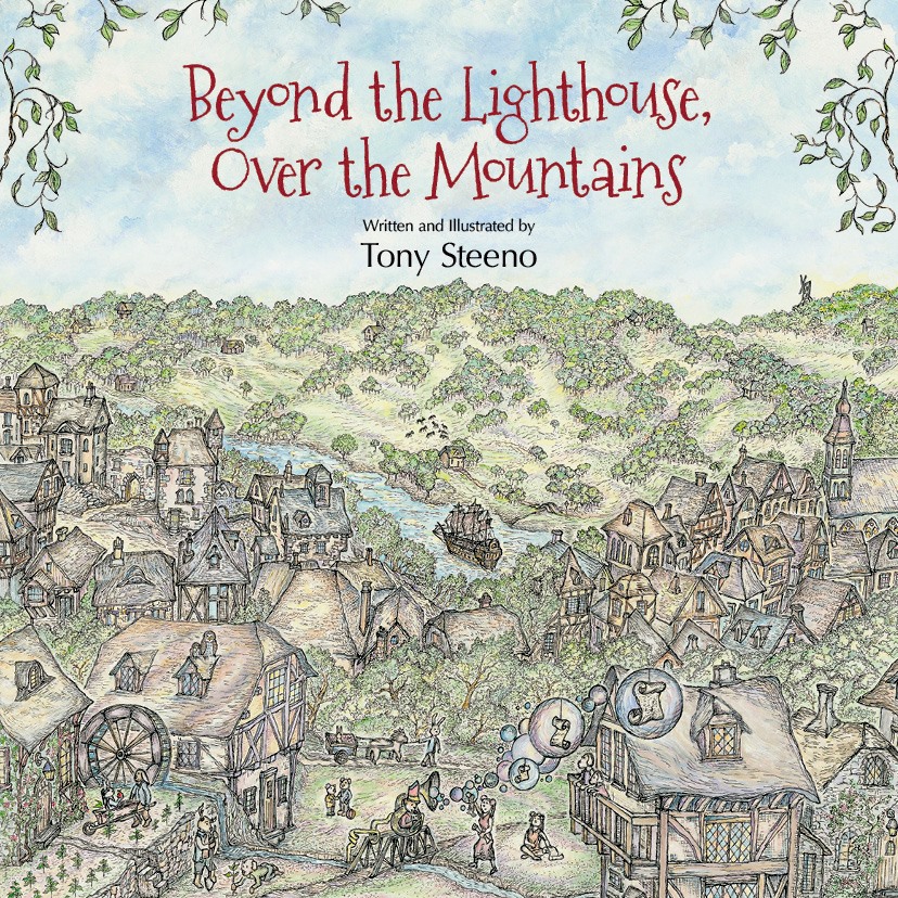 Beyond the Lighthouse over the mountains_author illustrator Tony Steeno