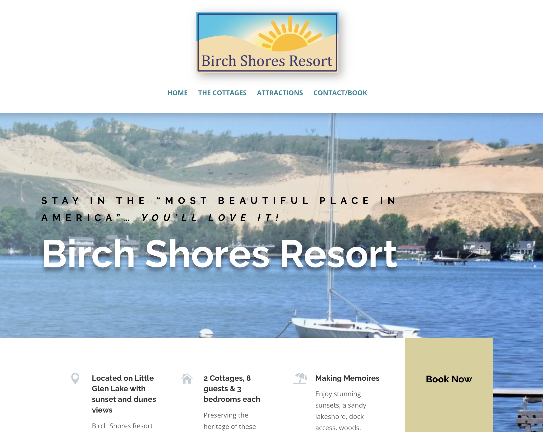 birch shores resort website design; vacation rental cottages on glen lake