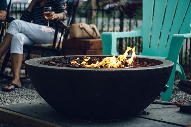 fire pit outside patio at Glen Arbor Wines