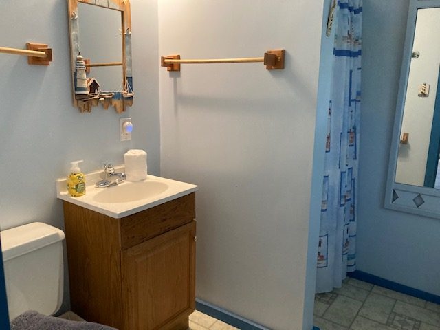 bathroom at studio cottage "Grandpas Place" vacation rental glen arbor MI