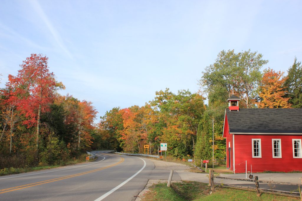 red school house on m22 fall color tour, Cedar, Michigan