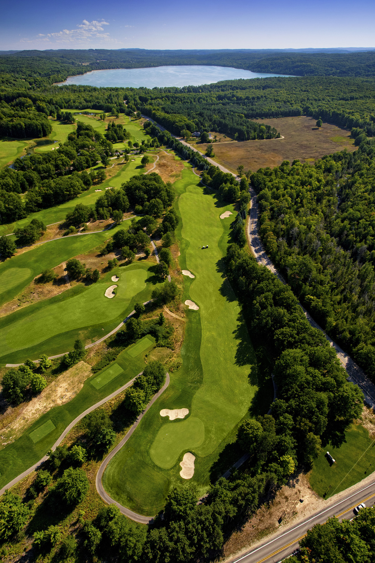sky view of manitou passage golf course