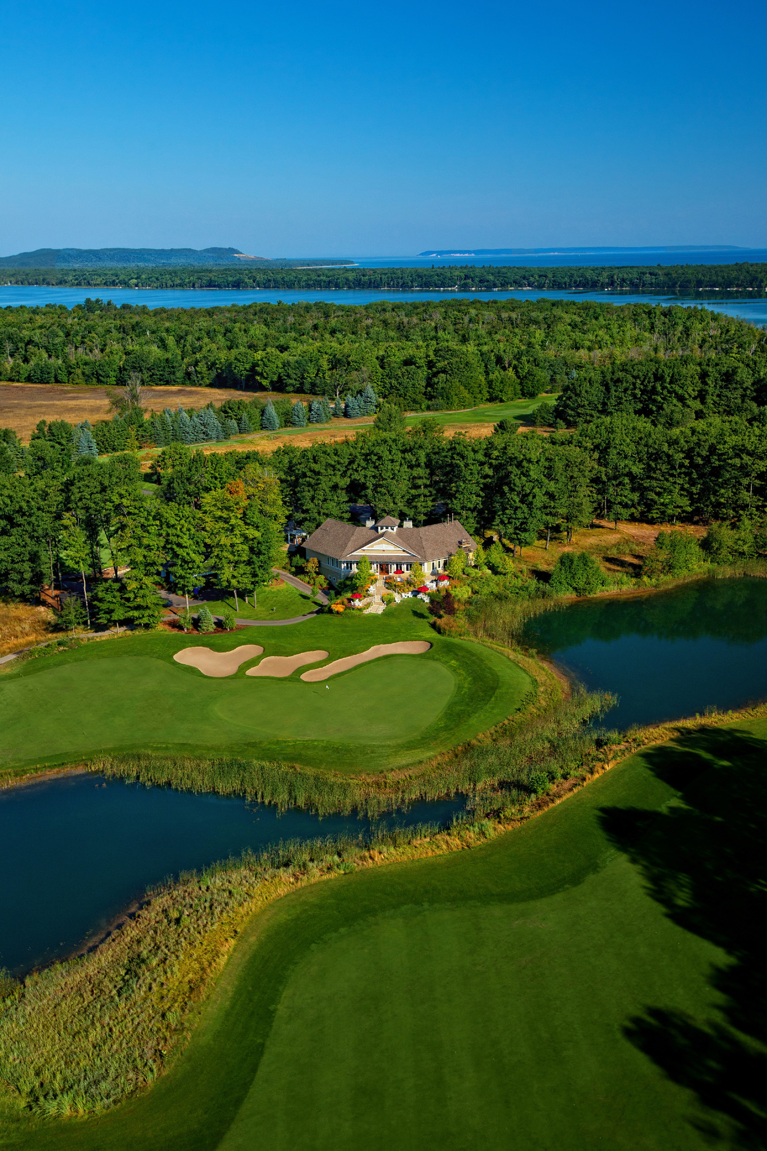view of the homestead golf course from a helicopter