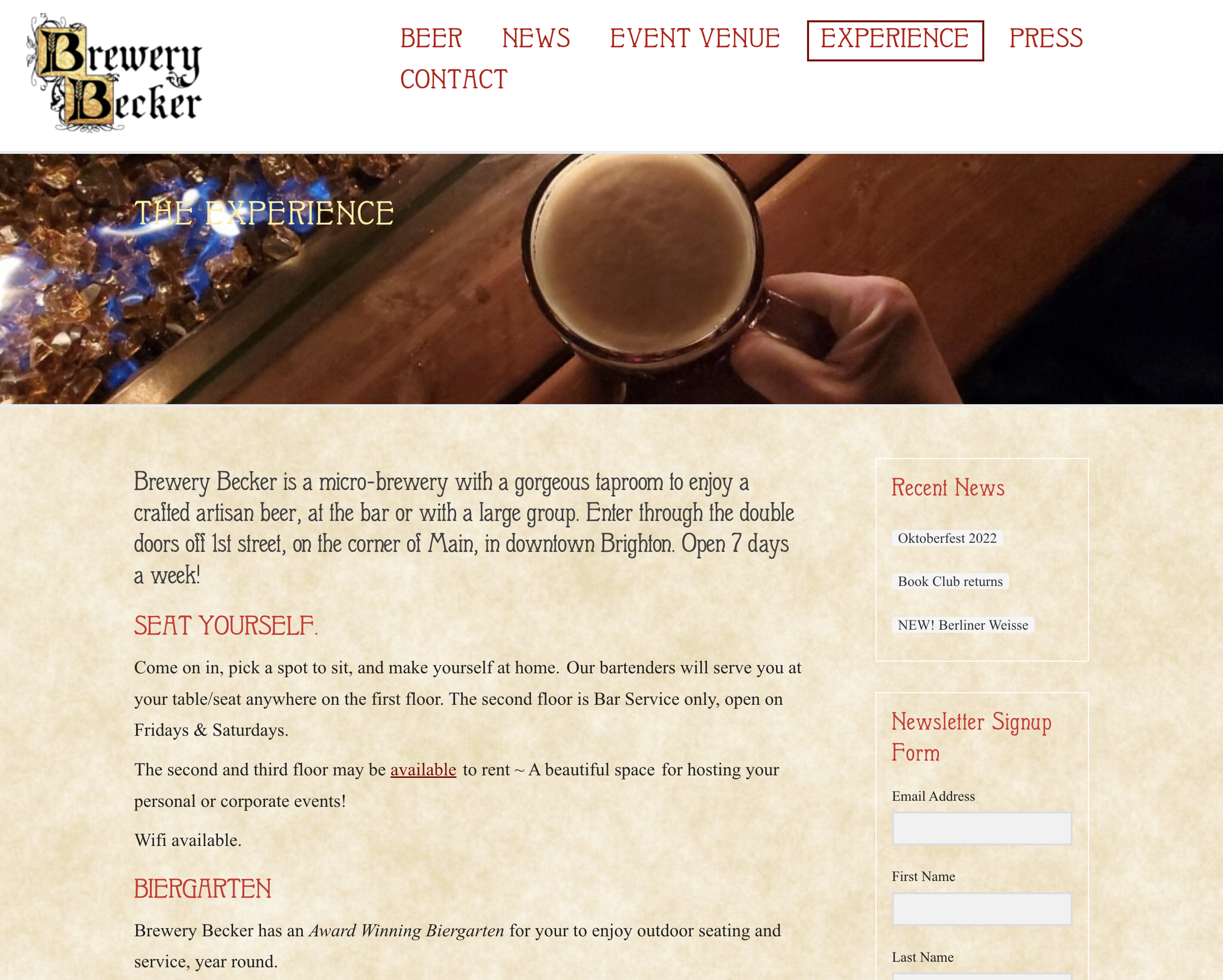 brewery becker, brighton mi website design