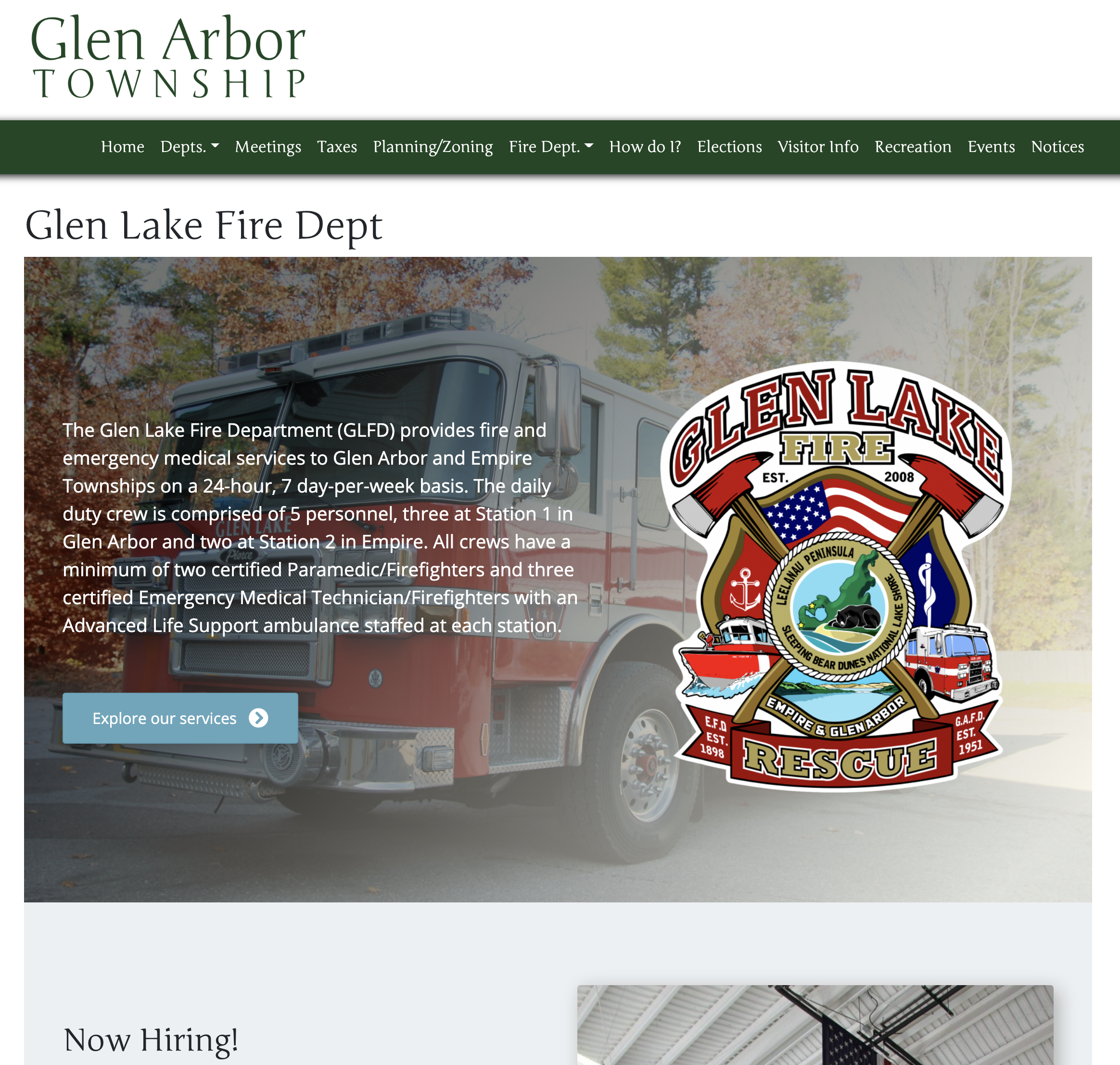 Glen Lake Fire Dept website screenshot