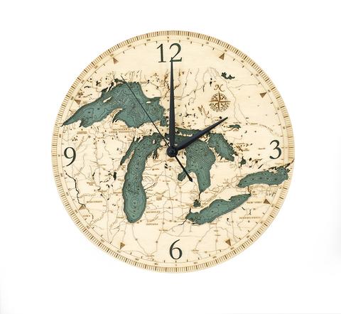 great lakes carved wood chart wall clock