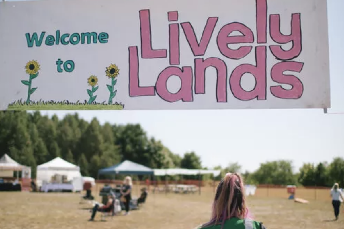 Lively Lands welcome sign at Backyard Burdickville