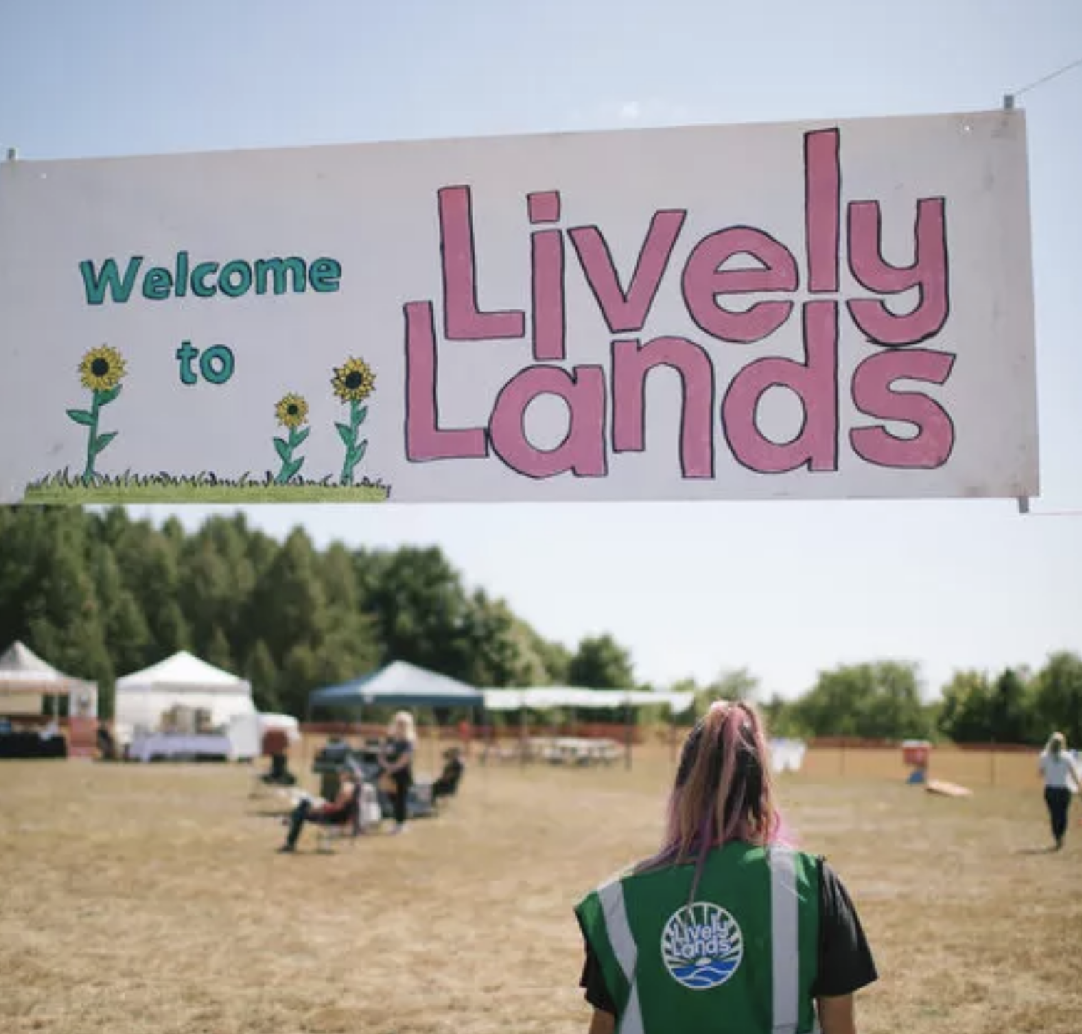 Lively Lands welcome sign at Backyard Burdickville
