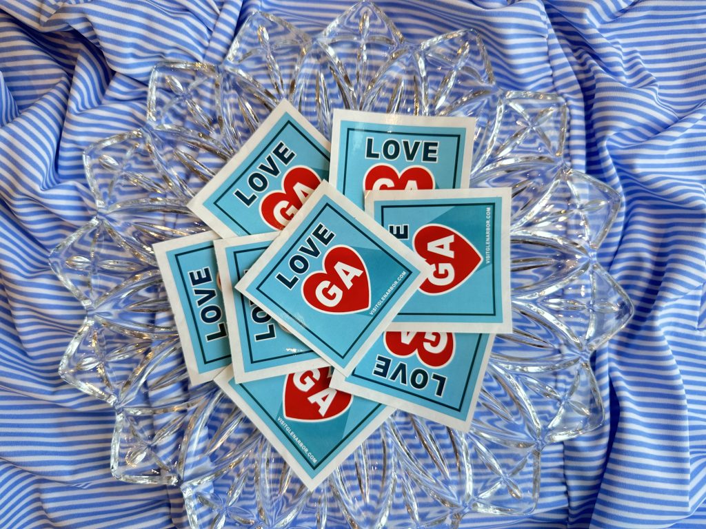 "Love GA" sticker by visitglenarbor.com available for wholesale and retailed around Glen Arbor, MI