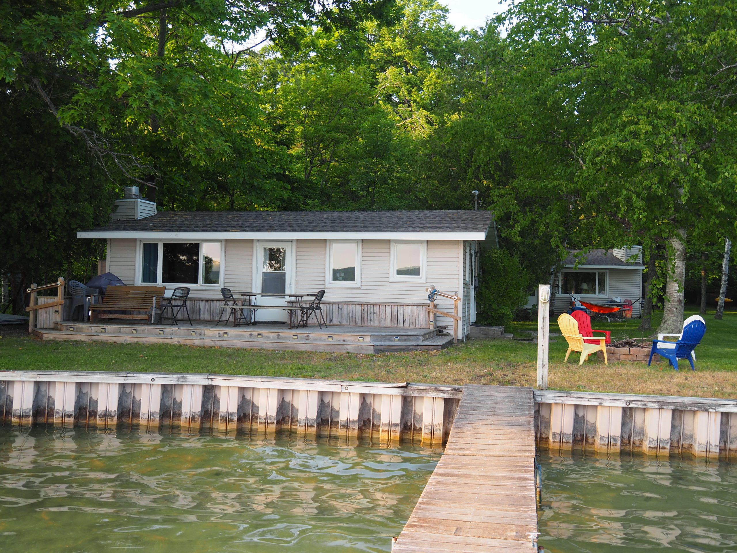Agape Vacation Rental lakefront glen lake cottage Birch Shores view from dock