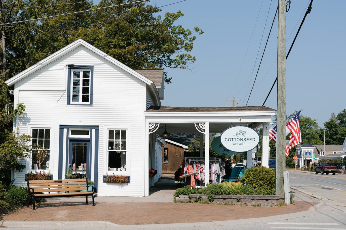 curbside building image of cottonseed store in glen arbor' womens apparel and accessories; kids dept, jewelery and gifts