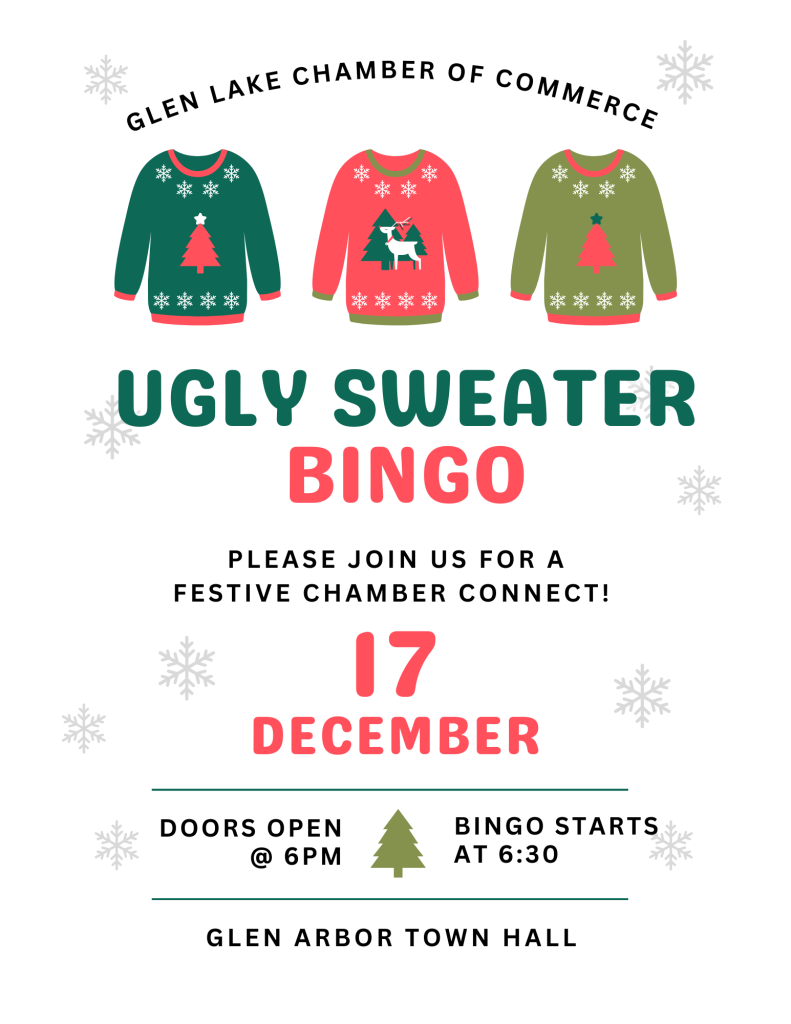 glen lake chamber ugly sweater bingo december 2025 events things to do